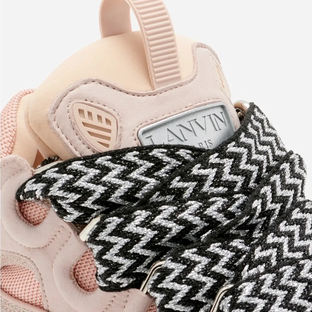 LANVIN LEATHER TECHNICAL MATERIAL CURB SNEAKERS size blush pale pink / beige